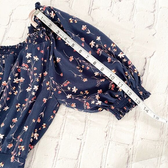 Gal Meets Glam Navy Wild Flower Print Wide Leg Pull On Cropped Jumpsuit 4 - Picture 13 of 15